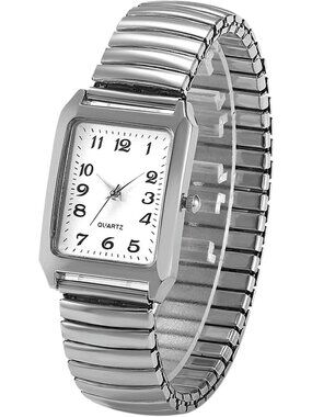 Women's Silver Analog Quartz White Dial Easy Reader Stretch Band Wrist Watch